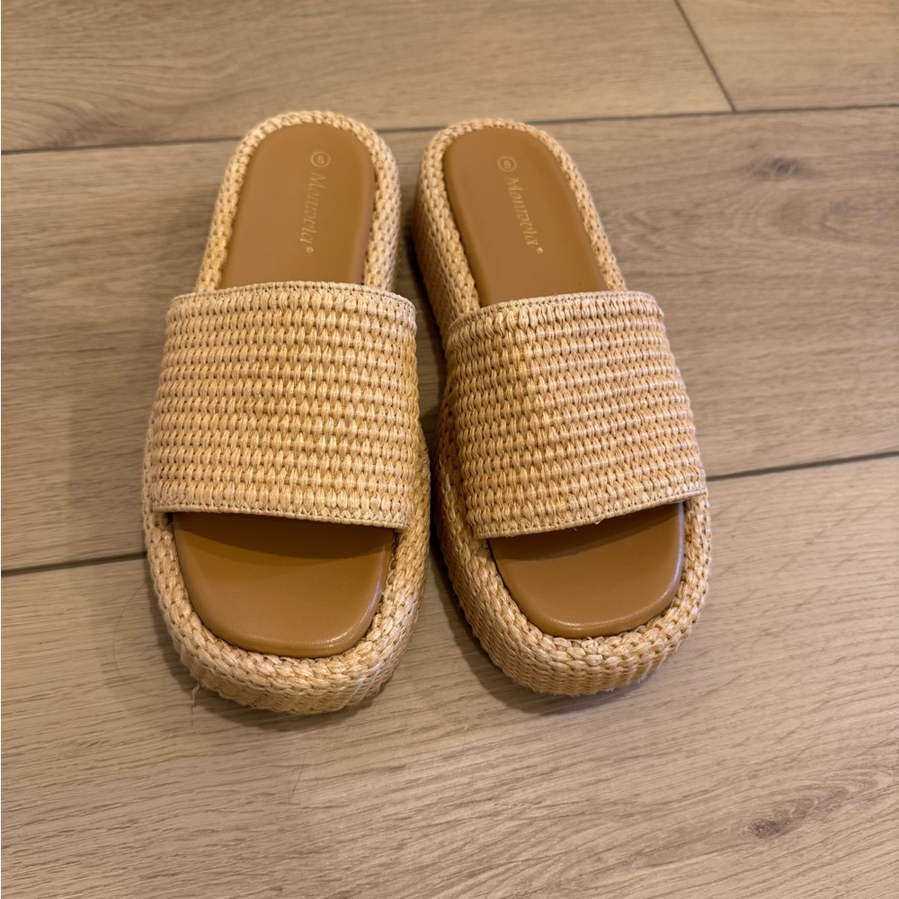 Beige Woven Platform Sandals